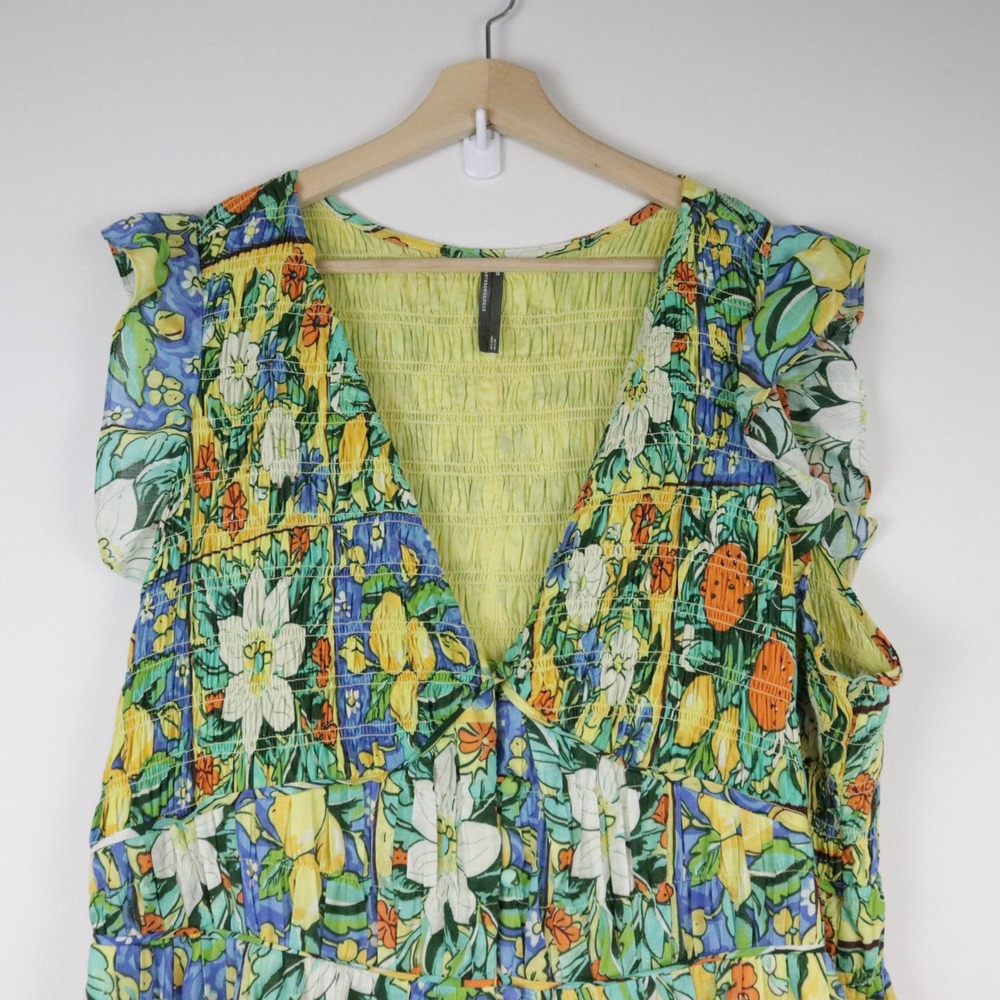Anthropologie Peregrine Flutter Sleeve Maxi Dress Citrus Floral Holly Print 2X - Picture 4 of 11